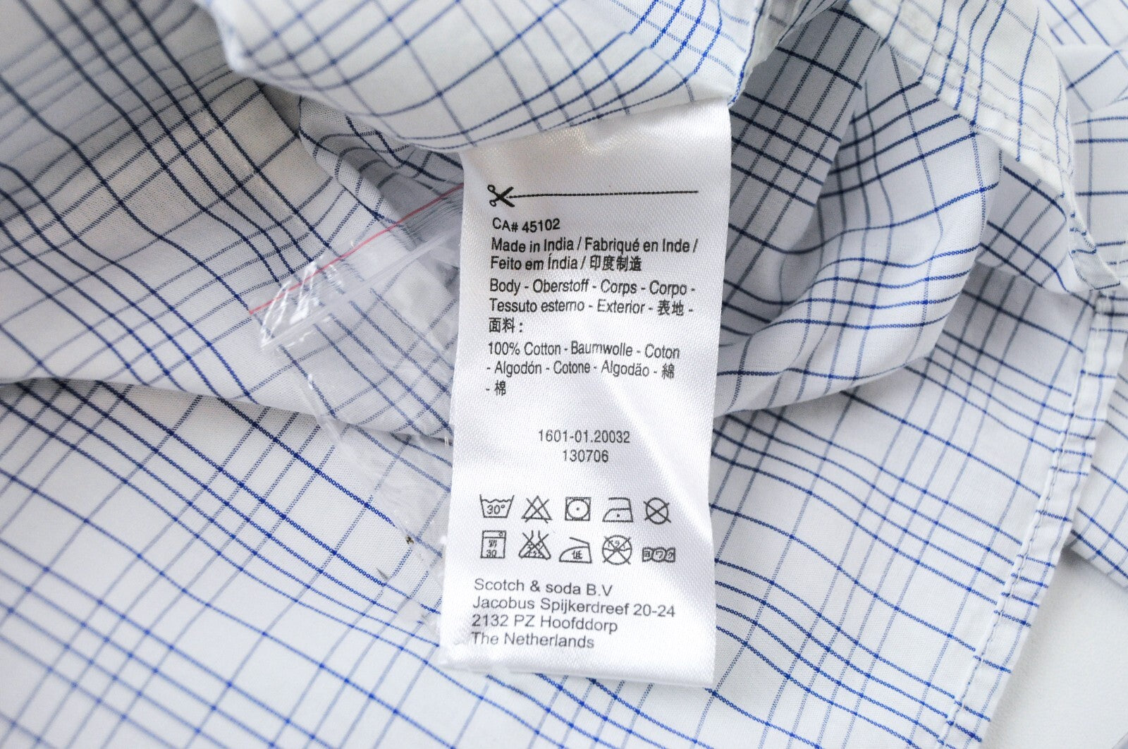 SCOTCH & SODA Ams Couture Men's Shirt M Slim Fit White & Blue Check Cotton