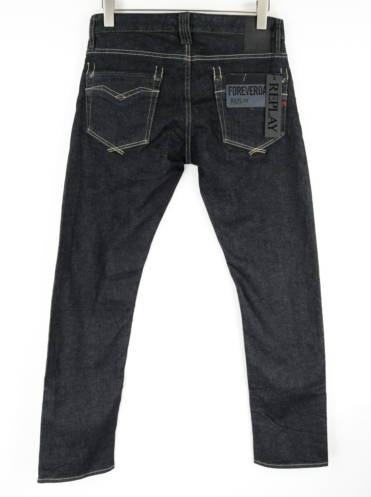 REPLAY Newbill vyriški tamsiai mėlyni džinsai W29/L32 medvilniniai tamprūs, tiesaus kirpimo džinsai 