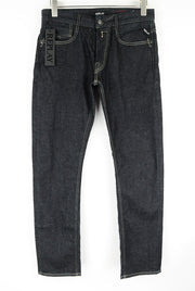 REPLAY Newbill vyriški tamsiai mėlyni džinsai W29/L32 medvilniniai tamprūs, tiesaus kirpimo džinsai 