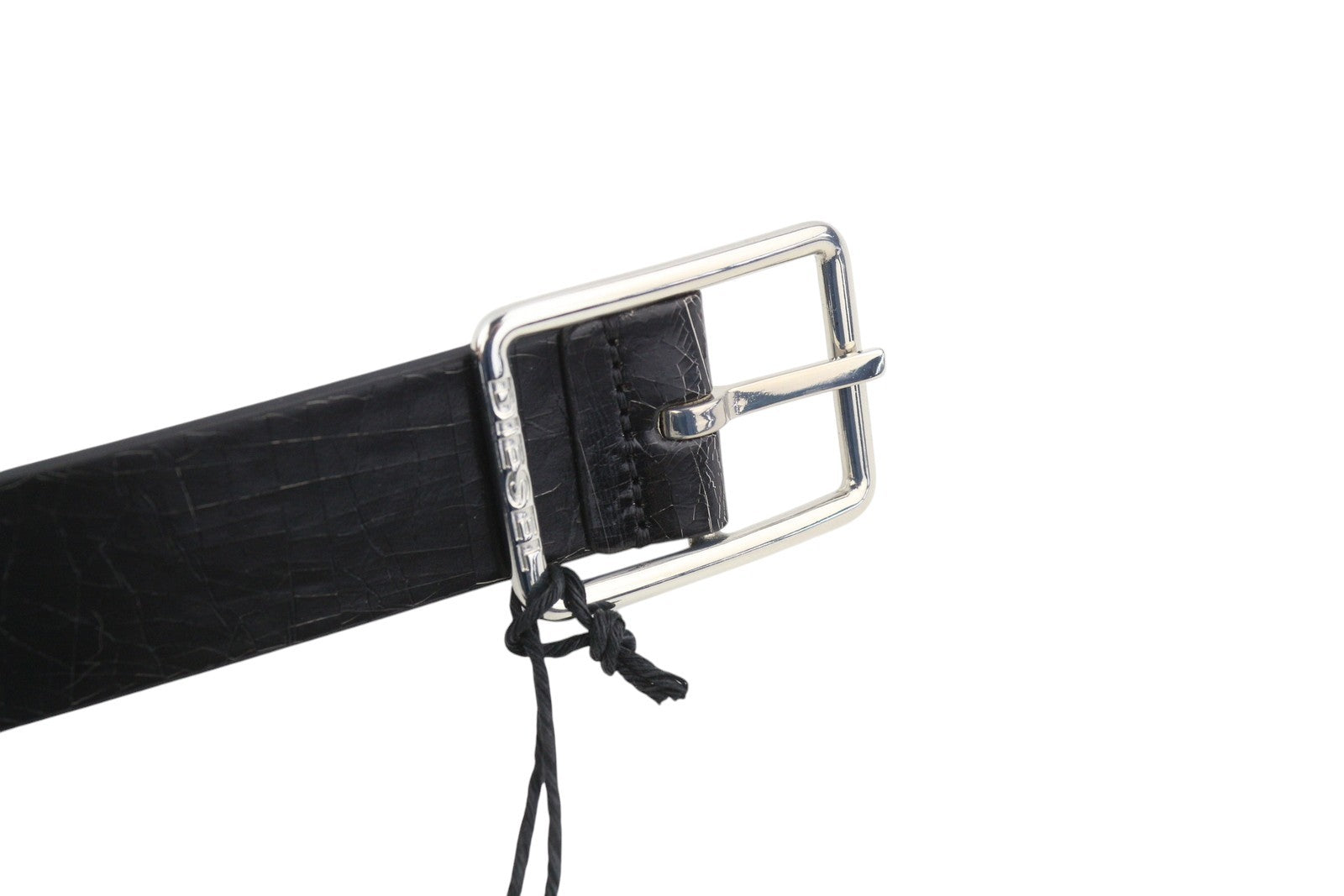 DIESEL B-Photo Men Belt 95 CM Black Leather Silver Tone Buckle Reversible Casual