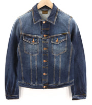 NUDIE JEANS Perry Org. Puikios mėlynos vyriškos striukės S dydis, džinsinis, be pamušalo, tamprios mėlynos spalvos 