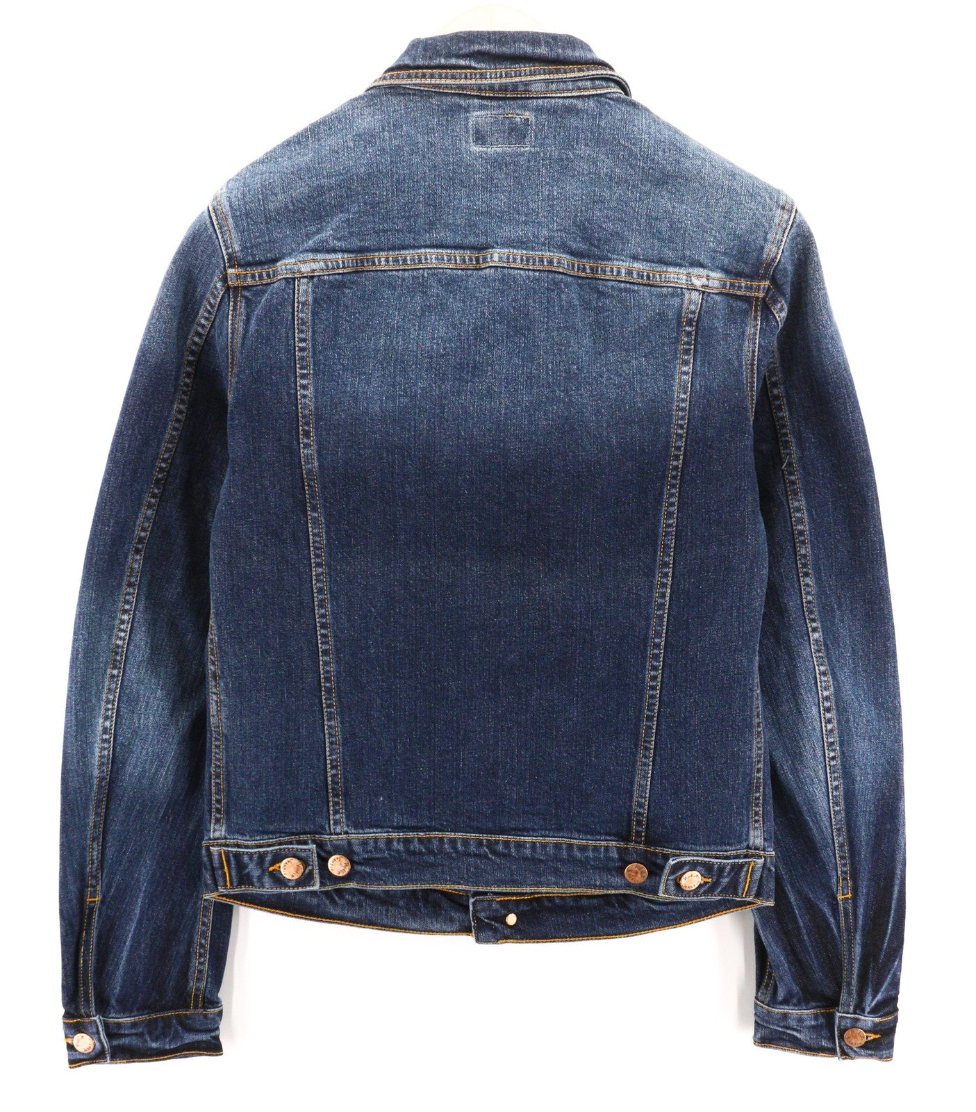 NUDIE JEANS Perry Org. Puikios mėlynos vyriškos striukės S dydis, džinsinis, be pamušalo, tamprios mėlynos spalvos 