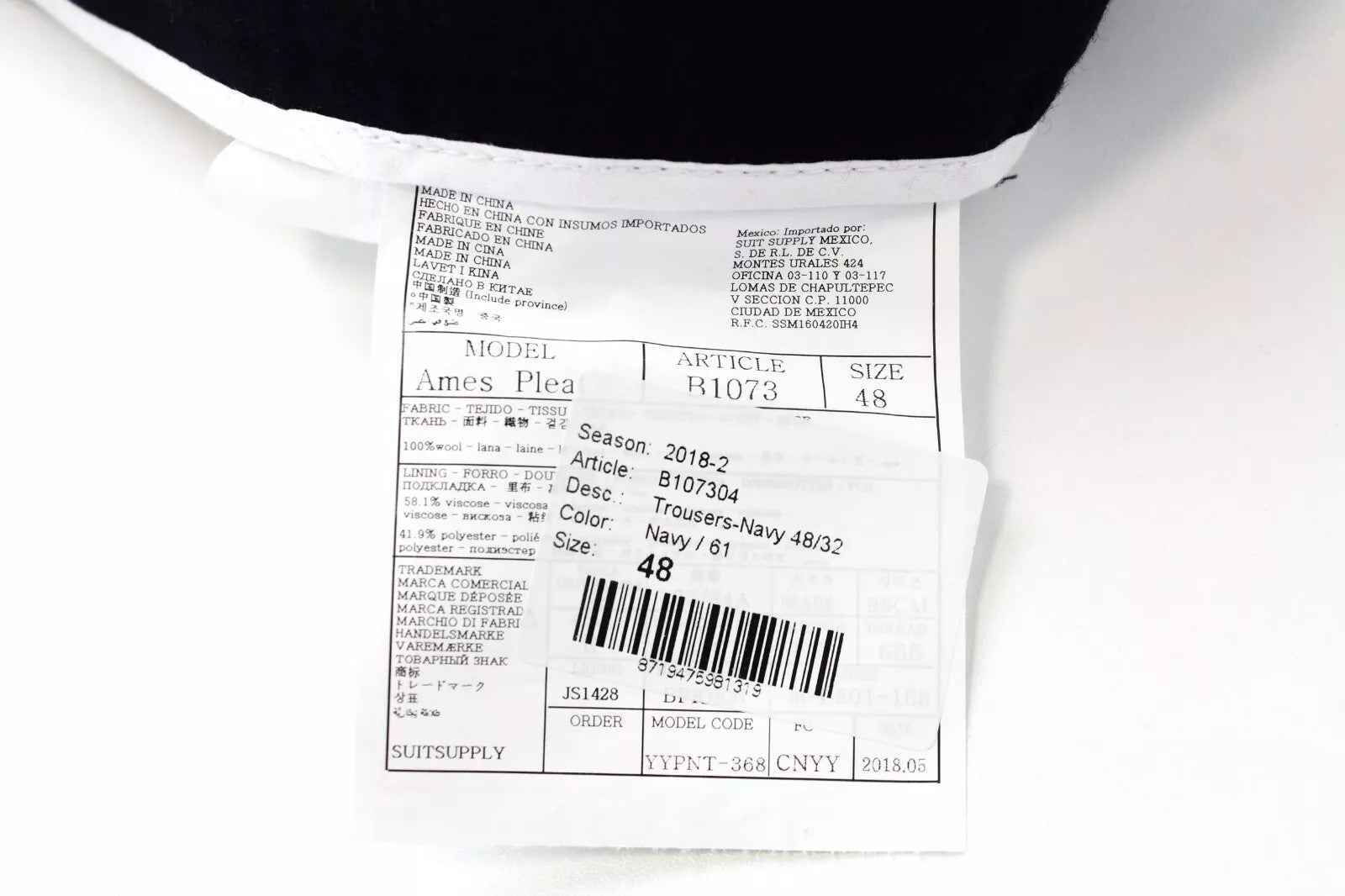 SUITSUPPLY Havana Men's Suit UK38R Navy Slim Wool 2-Piece Single-Breasted