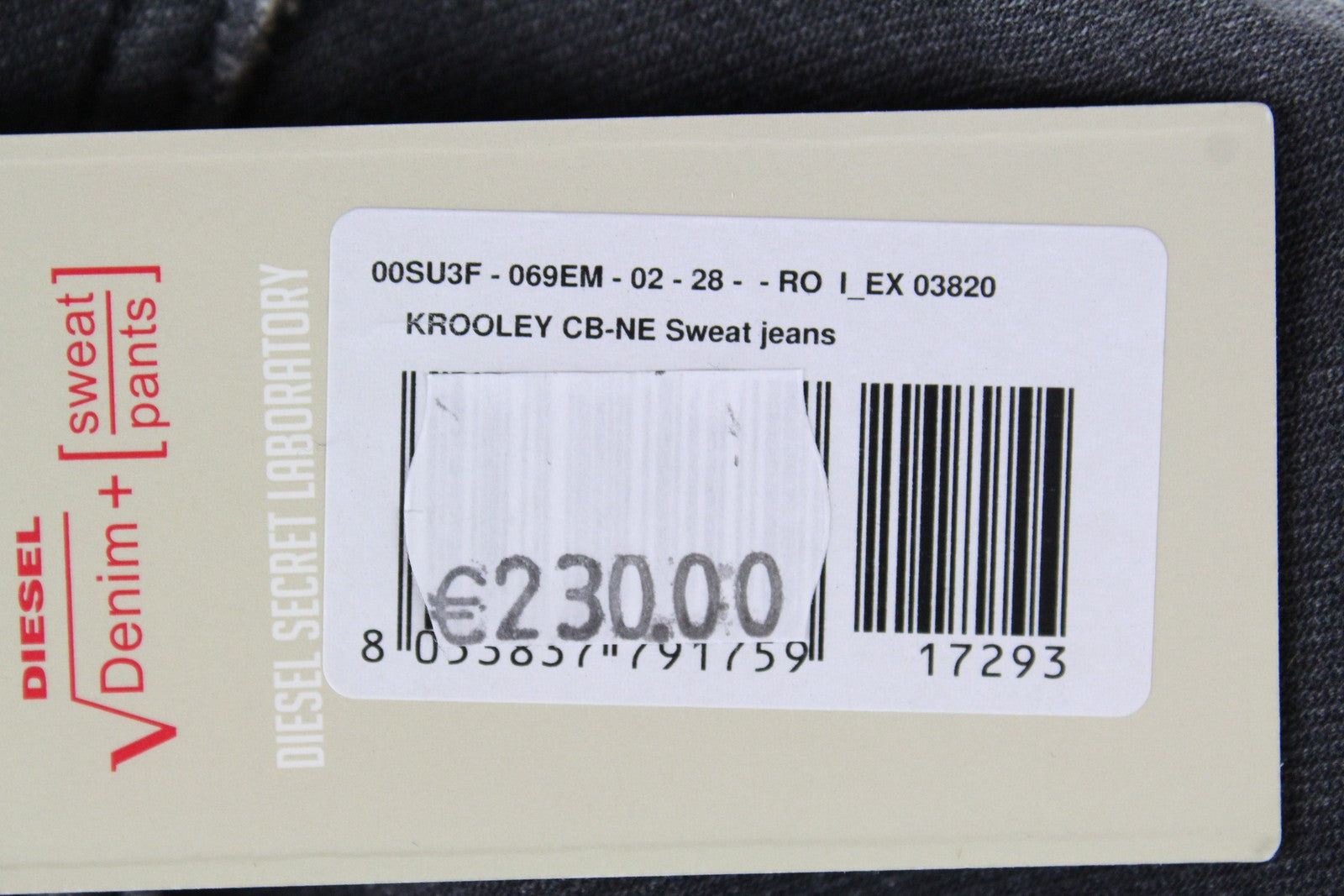 DIESEL Krooley CB-NE 069EM vyriški pilki sportiniai džinsai jogger stiliumi W28 Slim Stretch Fit 