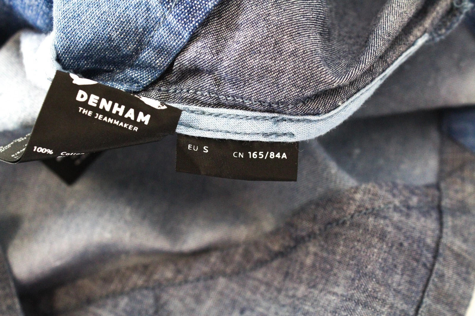 DENHAM Seascape Women's T-Shirt S Blue Patterned Cotton Short Sleeve Denim Look