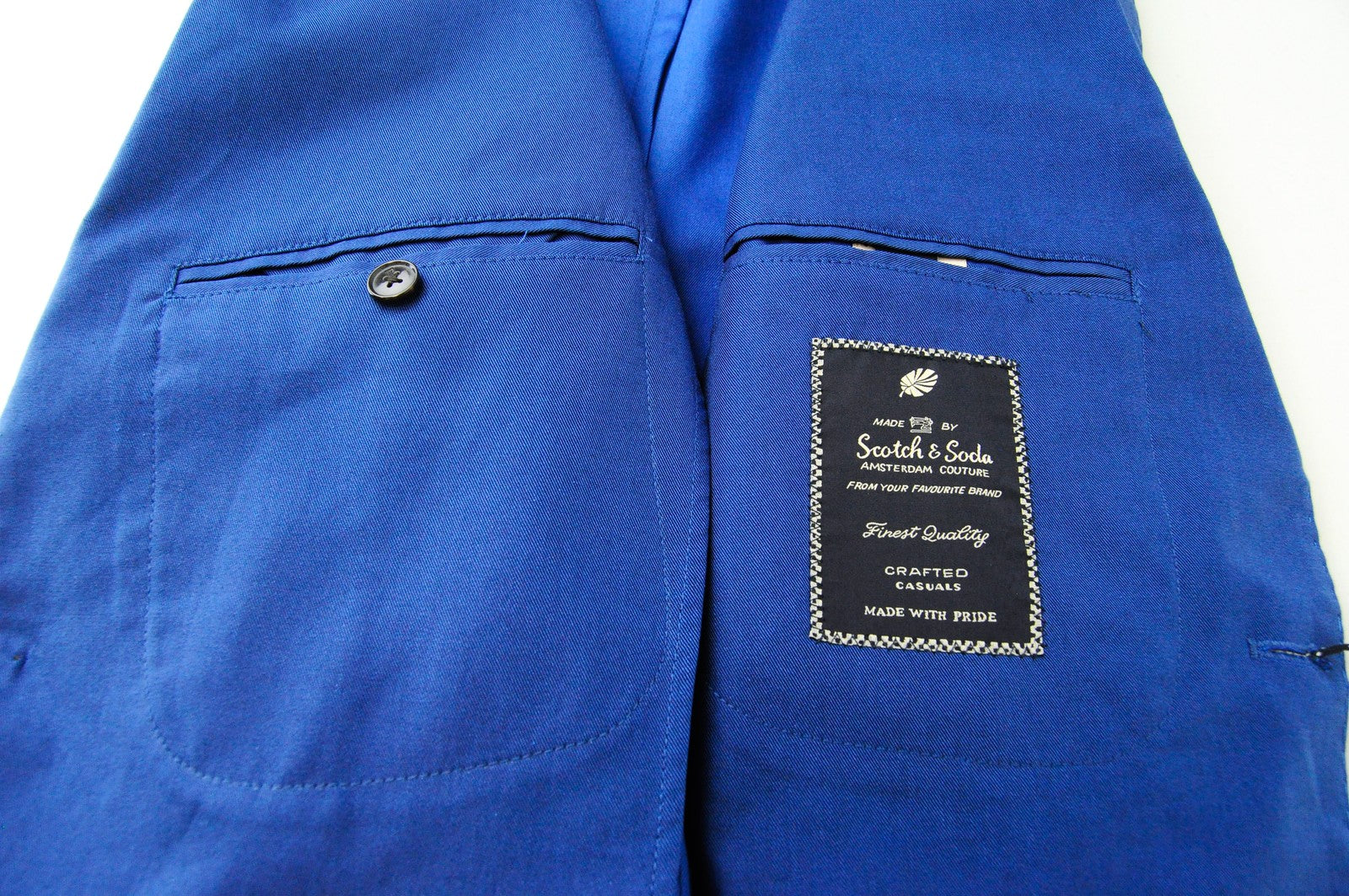 SCOTCH &amp; SODA Ams Couture vyriškas švarkas Mėlynas medvilninis be pamušalo, vienaeilis 