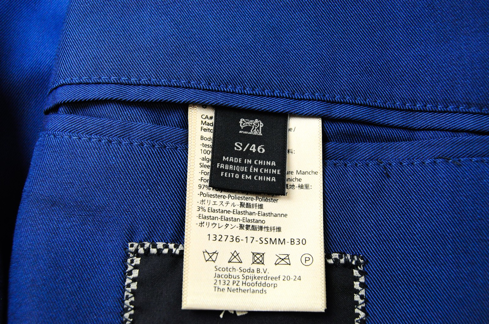 SCOTCH &amp; SODA Ams Couture vyriškas švarkas Mėlynas medvilninis be pamušalo, vienaeilis 