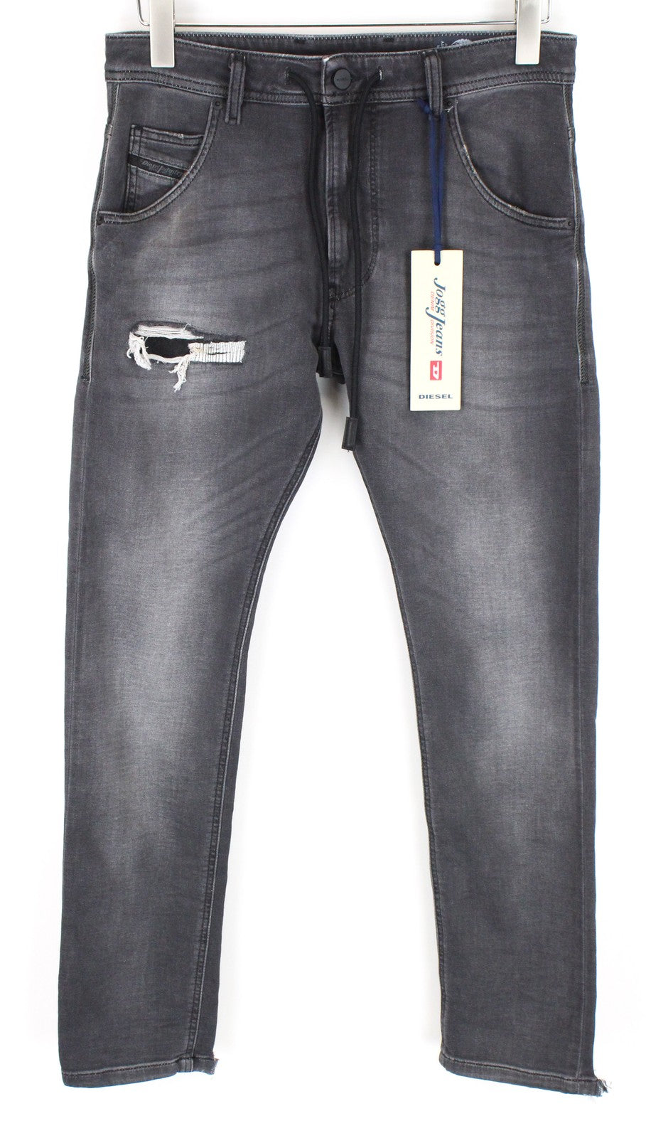 DIESEL Krooley CB-NE 069EM vyriški pilki plėšyti sportiniai džinsai joggingam shorts W28 Slim Stretch 