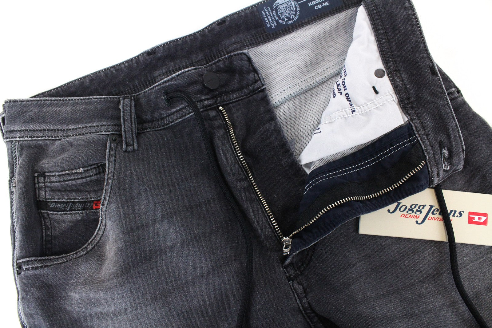 DIESEL Krooley CB-NE 069EM vyriški pilki plėšyti sportiniai džinsai joggingam shorts W28 Slim Stretch 