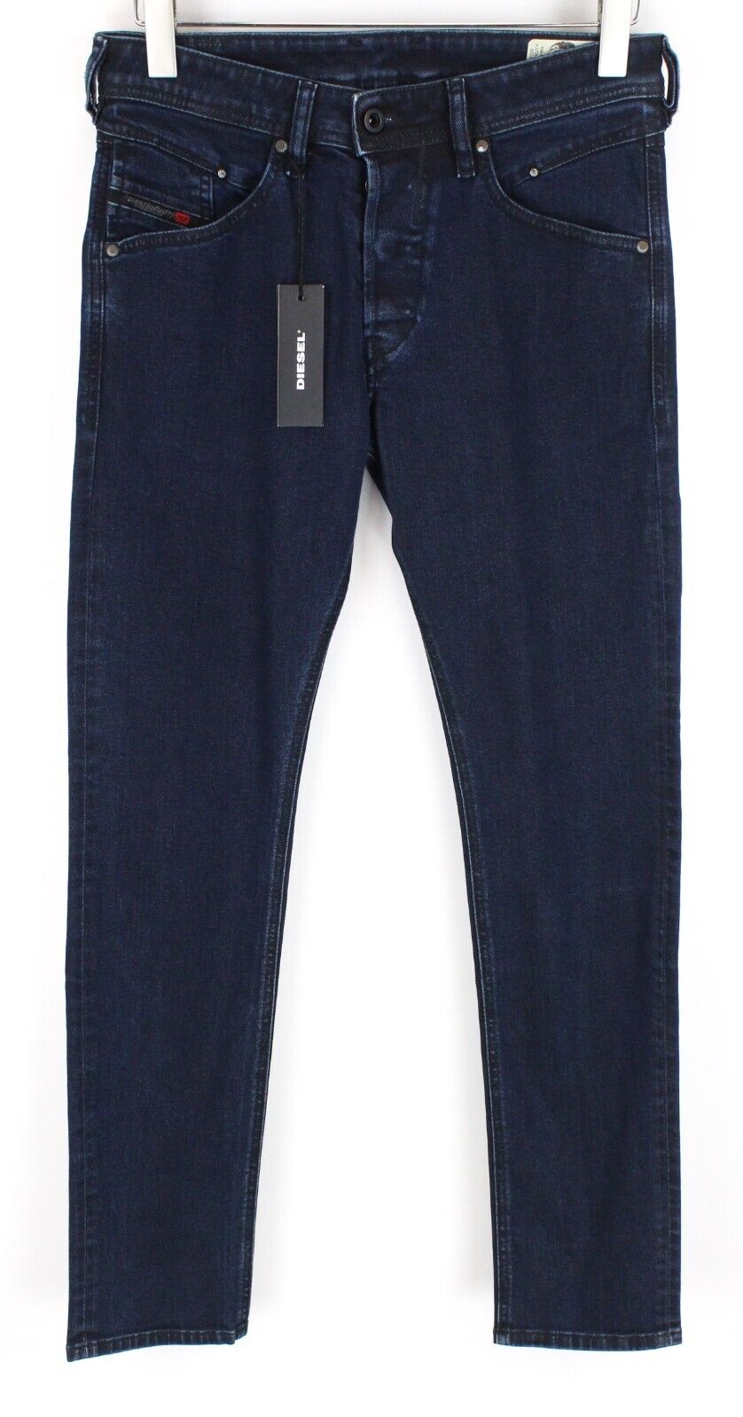 DIESEL Belther-R R8LC4 vyriški mėlyni džinsai W28/L30 Regular Slim siaurėjantys tamprūs džinsai 