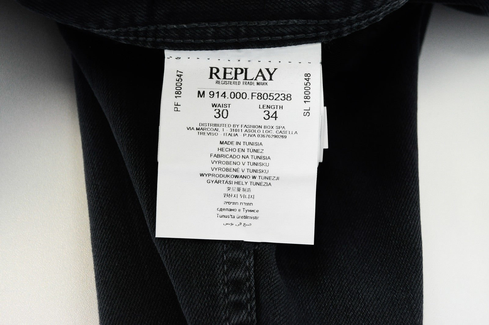 REPLAY Anbass vyriški džinsai W30/L34 Slim pilkšvai mėlyni tamprūs medvilniniai džinsai su 5 kišenėmis 