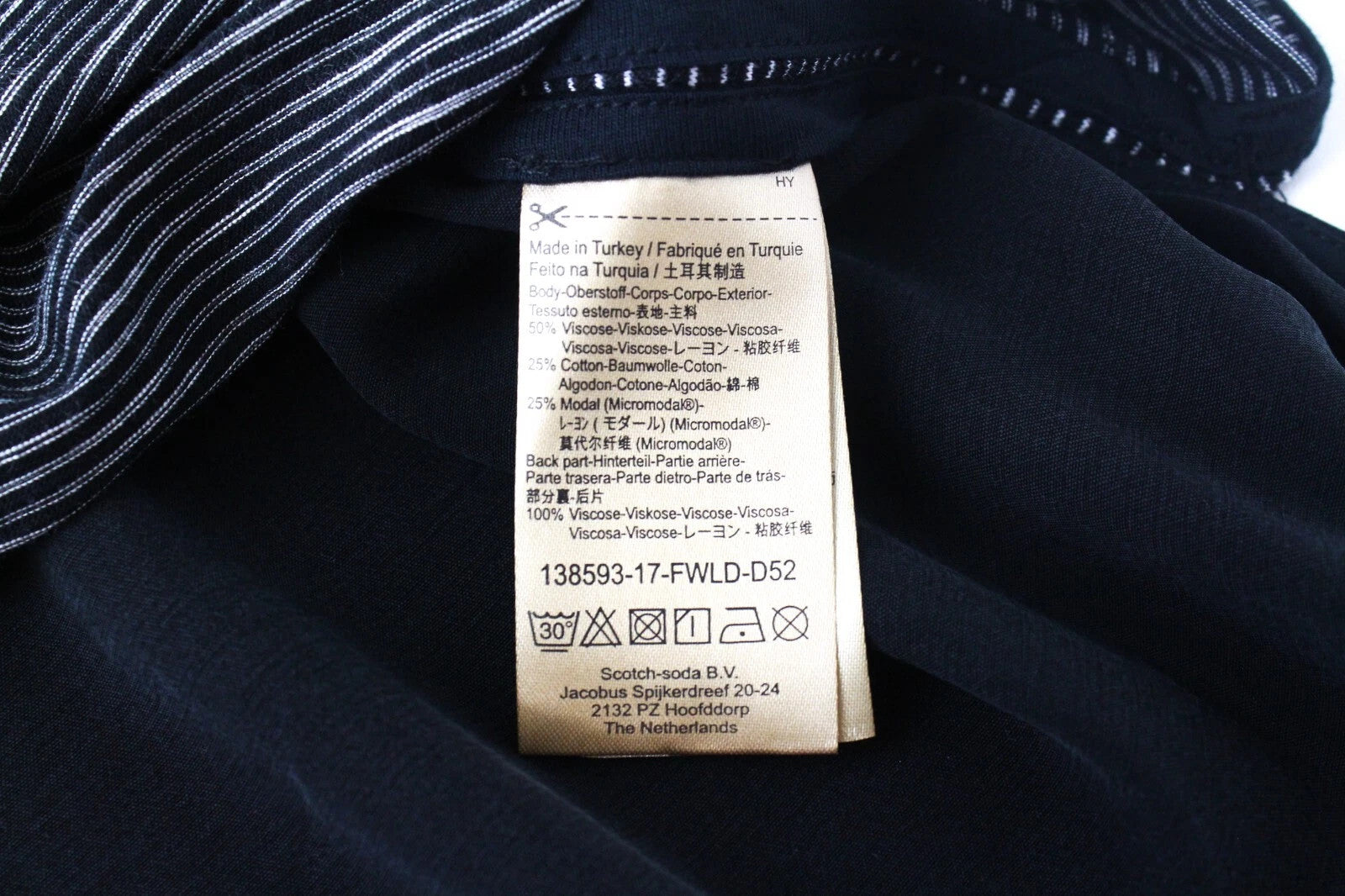 SCOTCH &amp; SODA Ams Blauw moteriški marškinėliai S, juodi, dryžuoti medvilnės mišinio marškinėliai be rankovių 