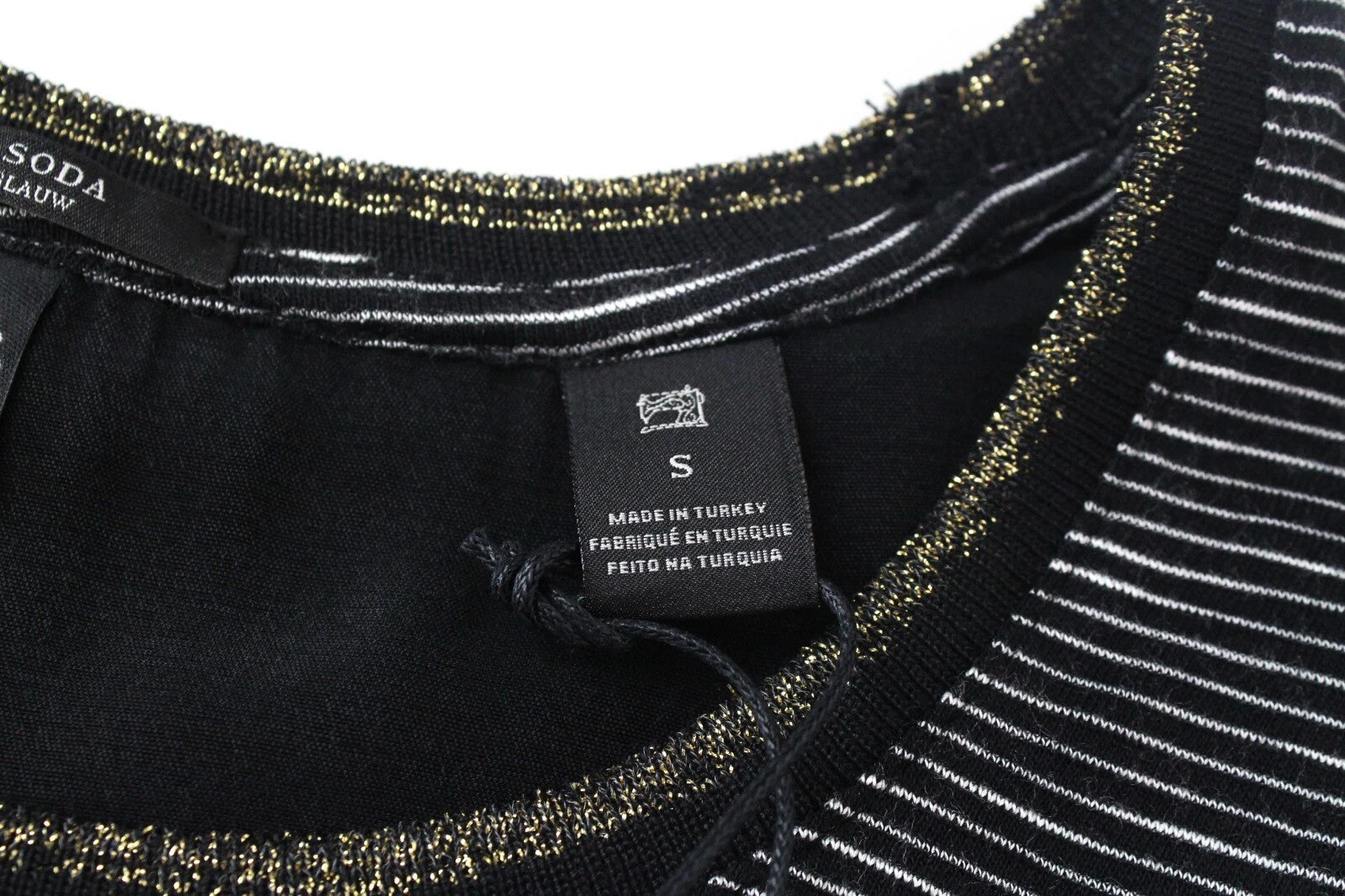 SCOTCH &amp; SODA Ams Blauw moteriški marškinėliai be rankovių, juodi, dryžuoti medvilnės mišinio marškinėliai S dydžio 