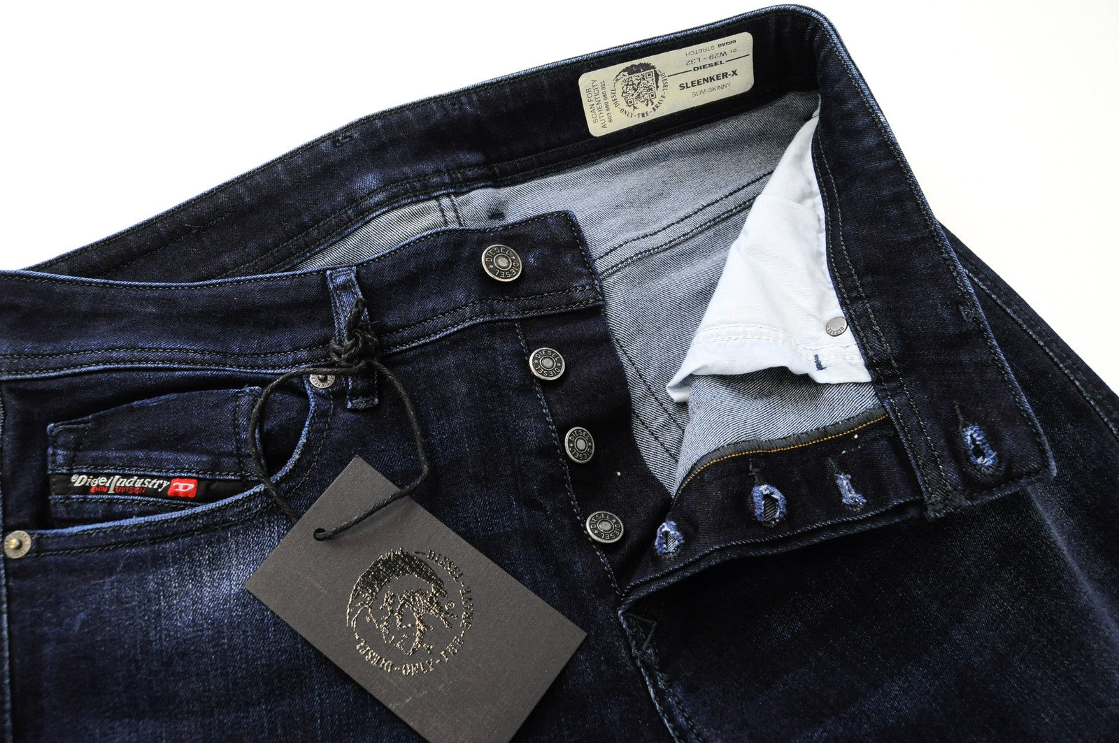 DIESEL Sleenker-X 083AG vyriški džinsai W29/L32 Slim Skinny tamsiai mėlyni skalbtos medvilnės 