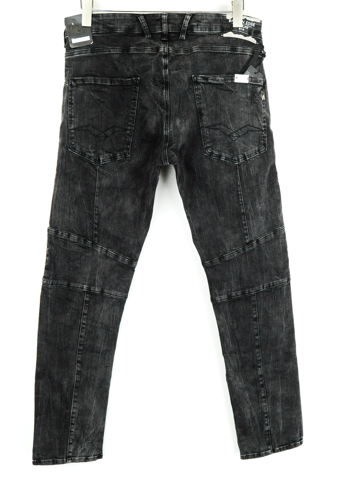 REPLAY Zaldok vyriški džinsai W31/L34 Slim Fit pilki plėšyti skalbtos medvilnės tamprūs audinys 