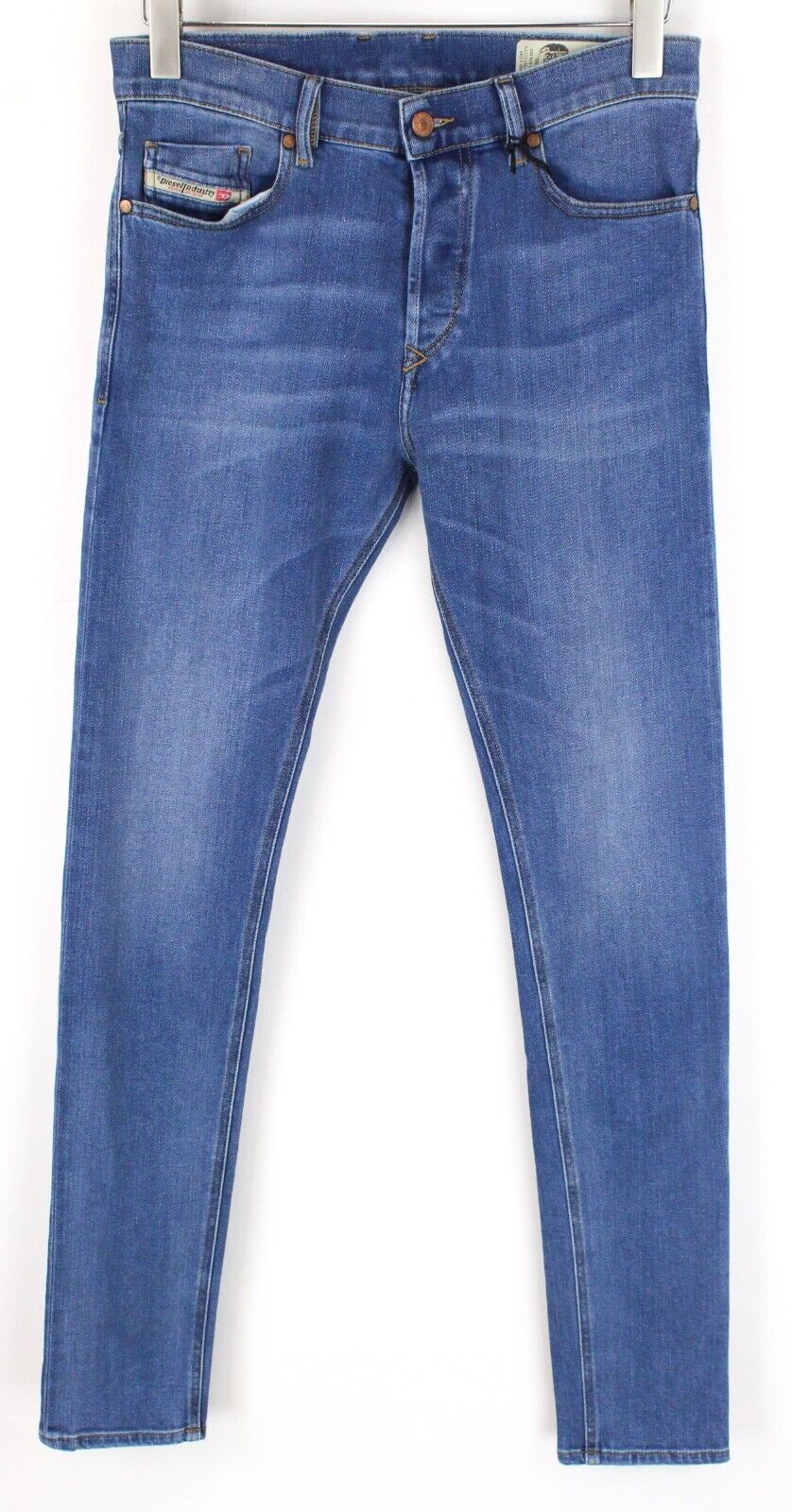 DIESEL Tepphar-X R8XA3 vyriški mėlyni ploni morkų spalvos džinsai W30/L34 tamprūs skalbinių spalvos džinsai 