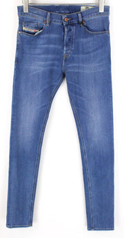 DIESEL Tepphar-X R8XA3 vyriški mėlyni ploni morkų kirpimo džinsai W31/L34 skalbto džinso spalvos 