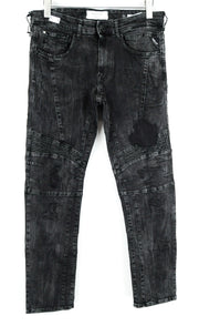 REPLAY Zaldok vyriški džinsai W33/L30 pilki, dirbtinai sendinti, prigludę, tamprūs medvilniniai džinsai 