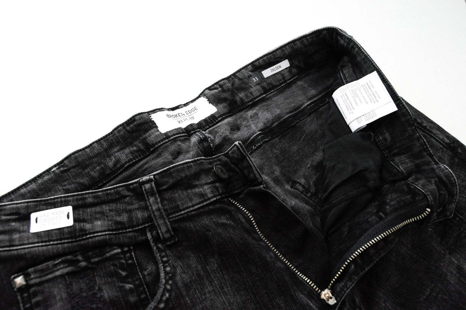 REPLAY Zaldok vyriški džinsai W33/L30 pilki, dirbtinai sendinti, prigludę, tamprūs medvilniniai džinsai 