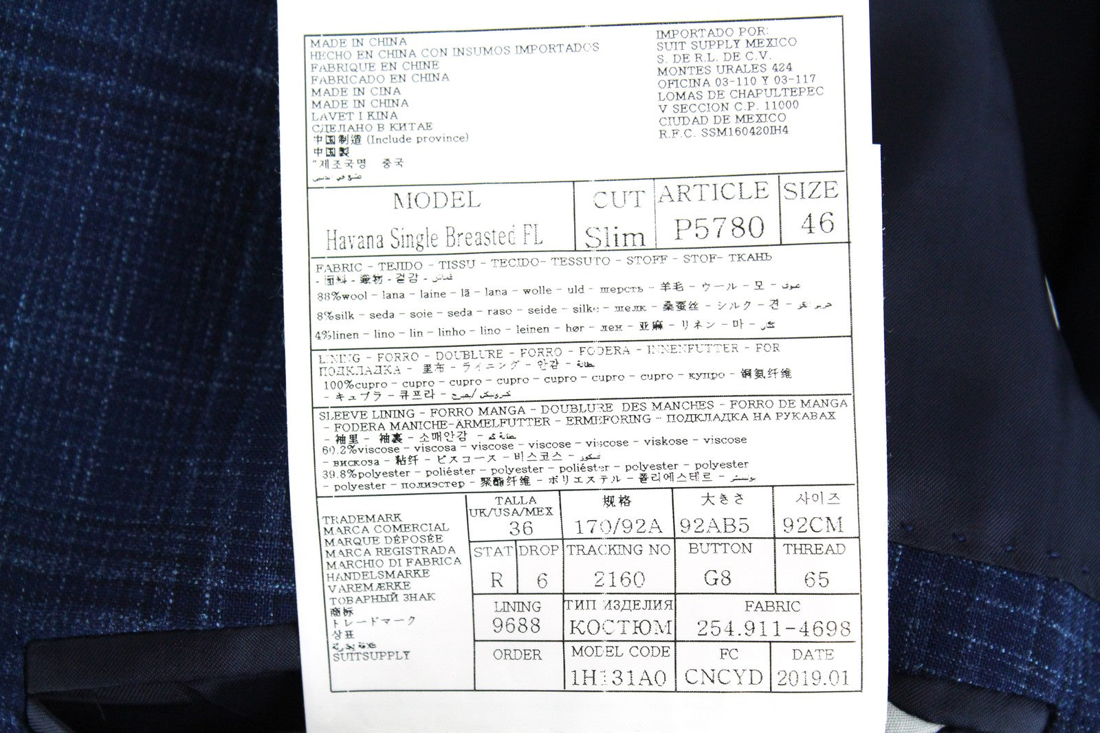 SUITSUPPLY vyriškas kostiumas „Havana“, UK36R, mėlynas languotas, dviejų dalių, vilnonis, šilkinis, lininis, plonas 