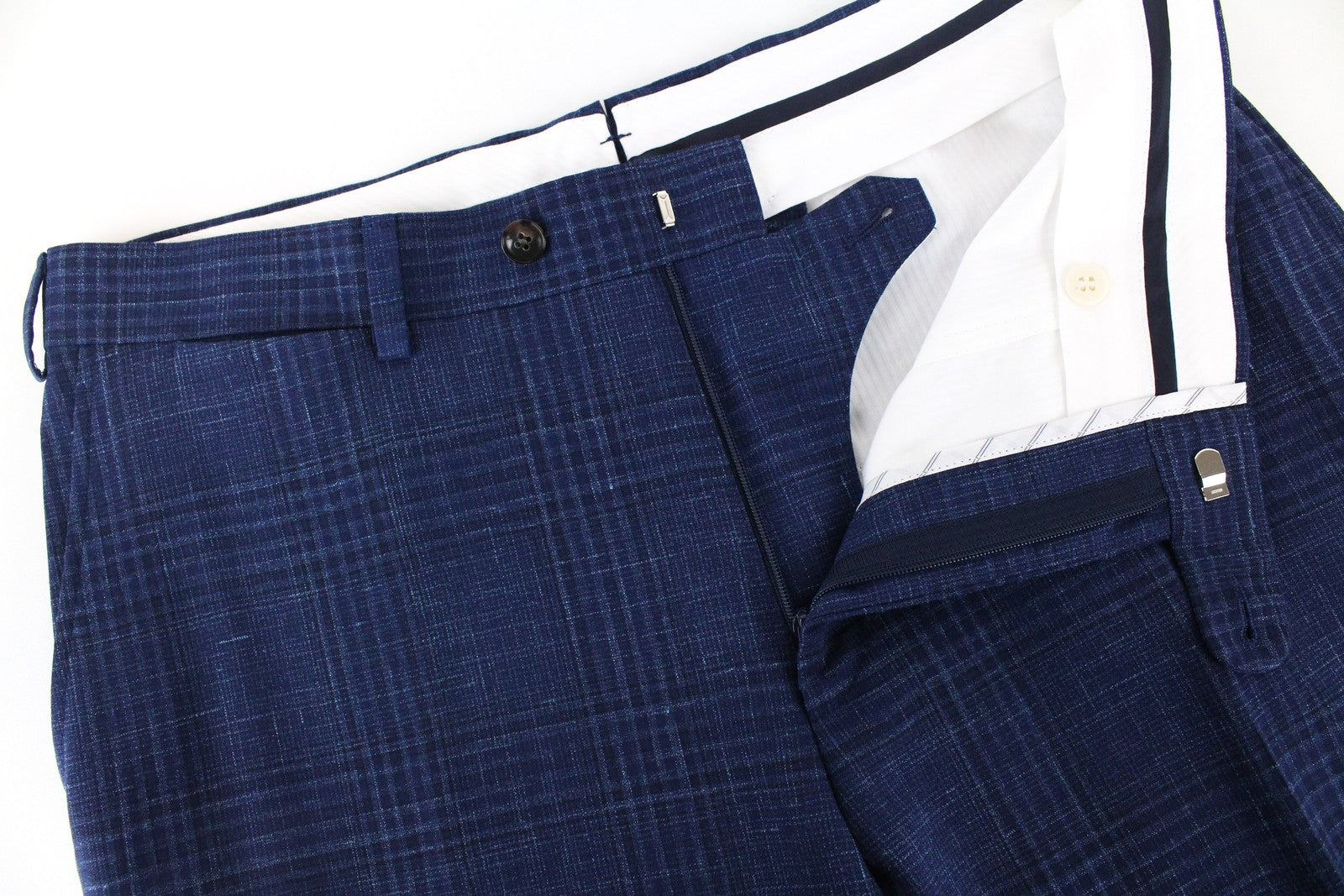 SUITSUPPLY vyriškas kostiumas „Havana“, UK36R, mėlynas languotas, dviejų dalių, vilnonis, šilkinis, lininis, plonas 