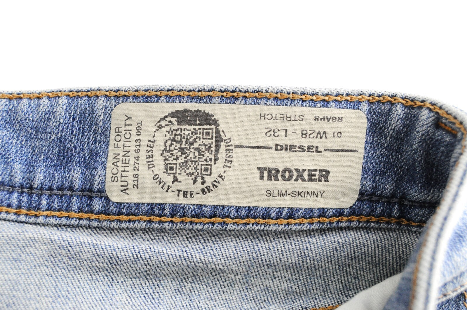 DIESEL Troxer R6AP8 vyriški mėlyni džinsai W28/L32 Slim Skinny skalbtos medvilnės tamprės 