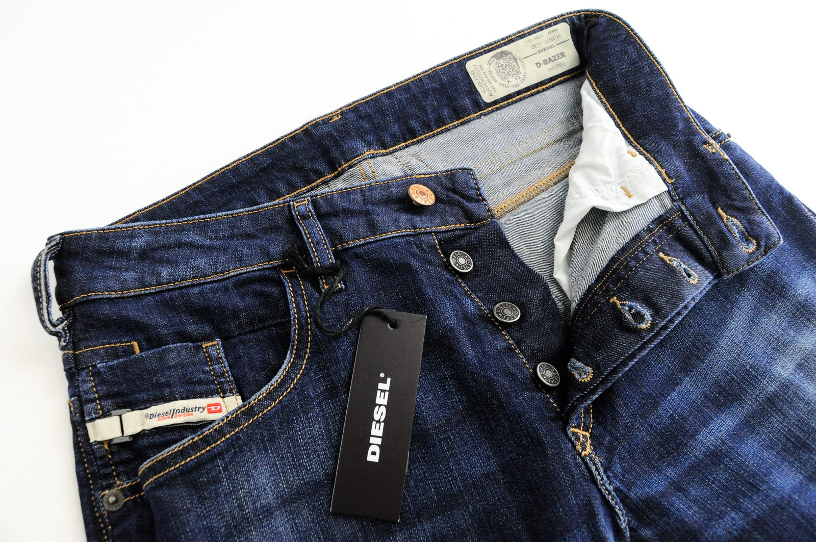 DIESEL D-Bazer 082AY vyriški mėlyni džinsai W27/L32 siaurėjantys, išplauti su sagomis 