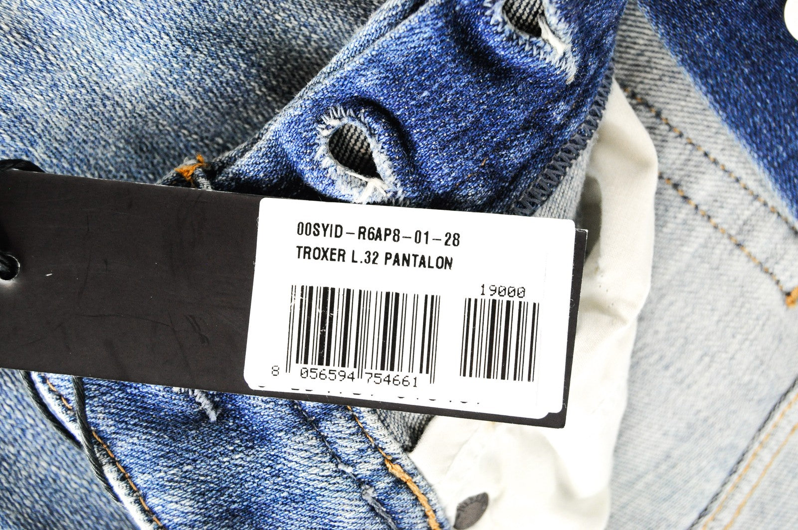 DIESEL Troxer R6AP8 vyriški mėlyni džinsai W28/L32 Slim Skinny sendinto dėmėto džinso rašto 