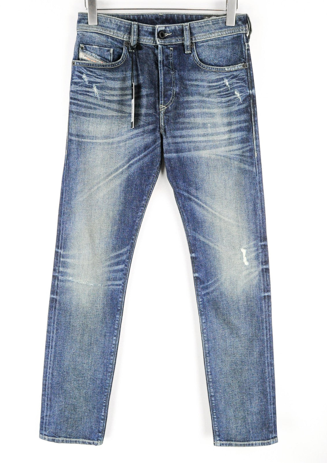 DIESEL Buster R9K03 vyriški mėlyni džinsai W28/L32 Slim Tapered Stained Distressed 