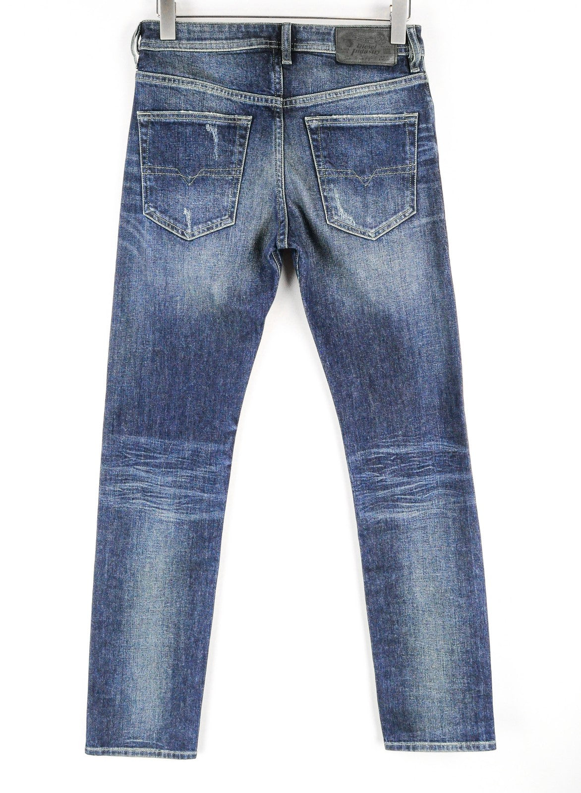 DIESEL Buster R9K03 vyriški mėlyni džinsai W28/L32 Slim Tapered Stained Distressed 