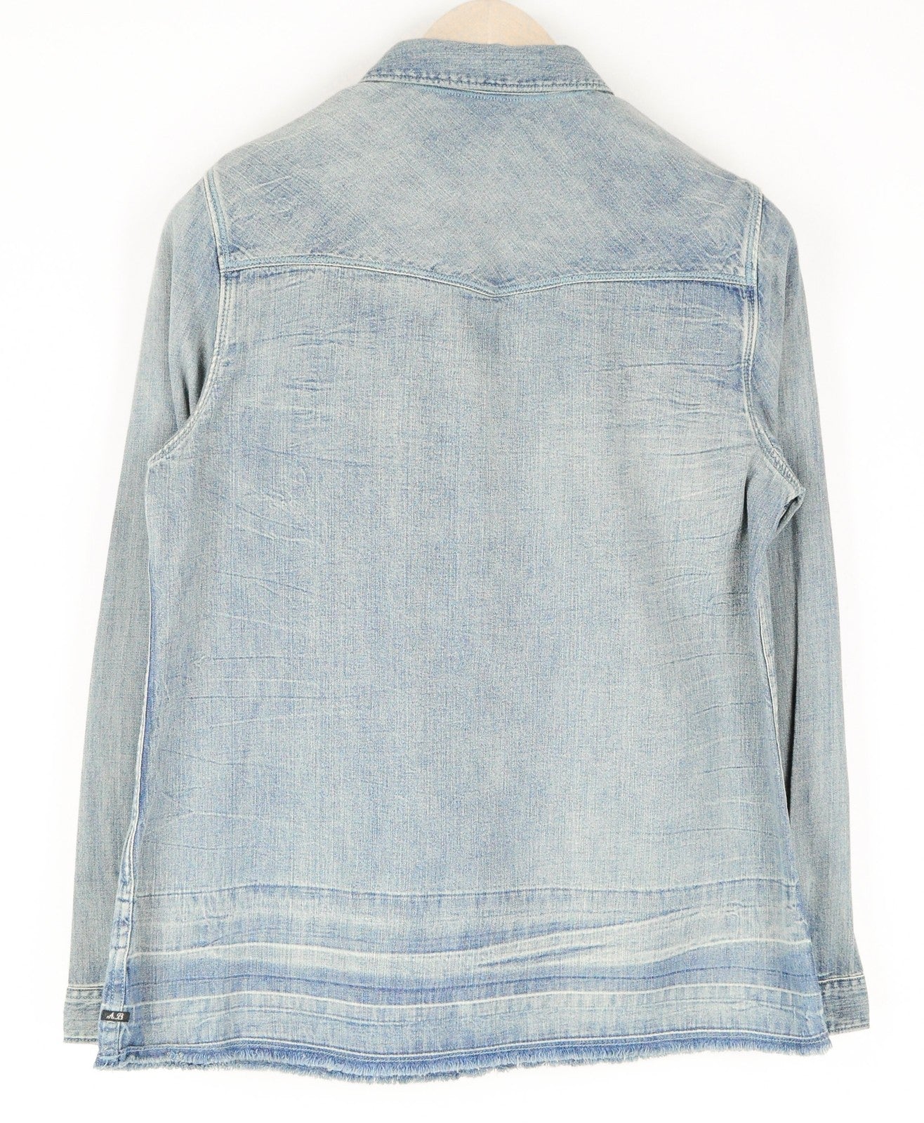 SCOTCH &amp; SODA Ams Blauw vyriški marškinėliai S mėlyni džinsinio stiliaus su plėšyta puse sagų