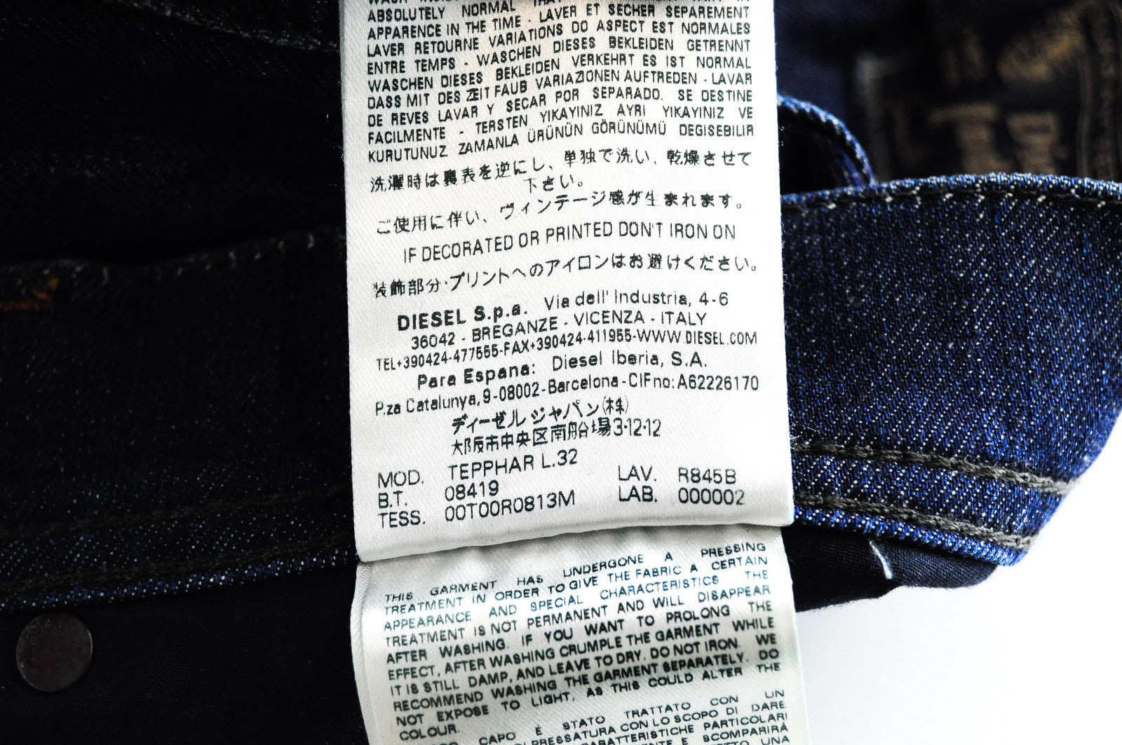 DIESEL Tepphar R845B vyriški mėlyni džinsai W29/L32 Stone Wheel Slim Carrot Stretch 