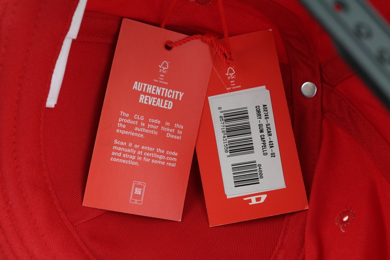 DIESEL Corry-Gum vyriška kepurė OS raudona beisbolo medvilninis lopas priekyje logotipas laisvalaikio unisex 