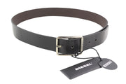 DIESEL B-Photo Men Belt 95 CM Reversible Leather Silver Tone Buckle Casual Dark