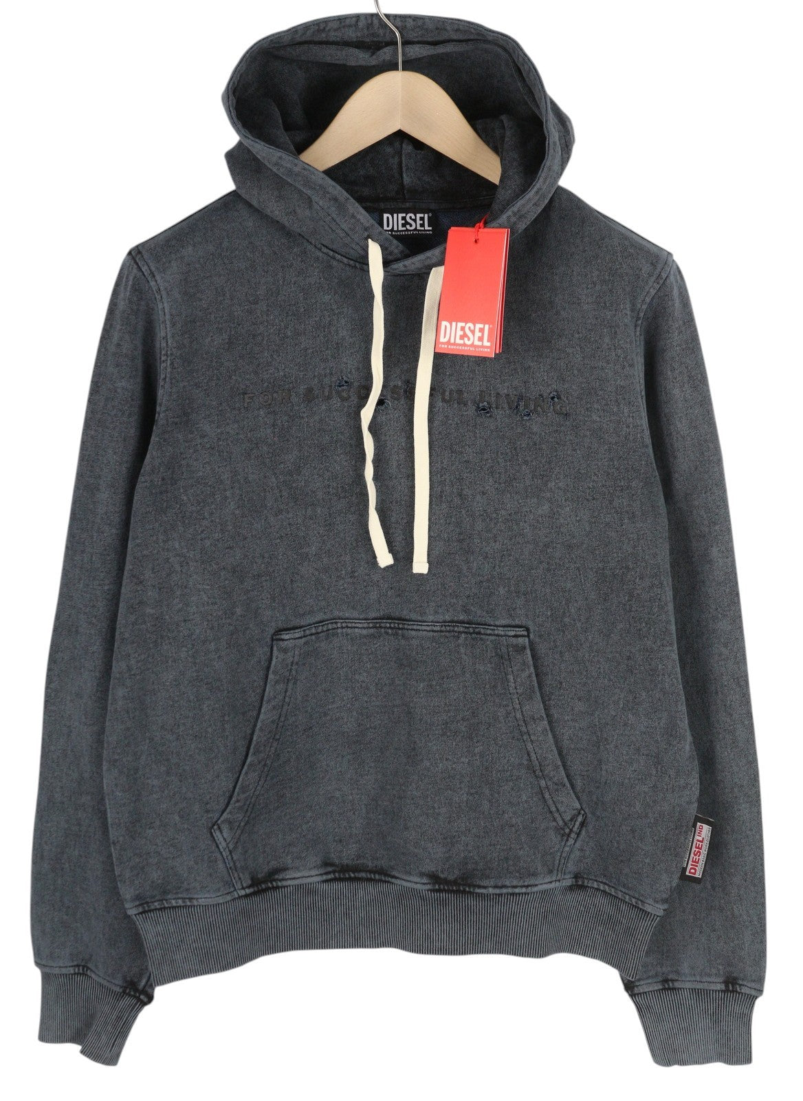 DIESEL S-Ginn-Hood-E1 vyriškas džemperis su gobtuvu S, pilkos spalvos, su gobtuvu, kengūros spalvos, rekomenduojama kaina – 195 € 