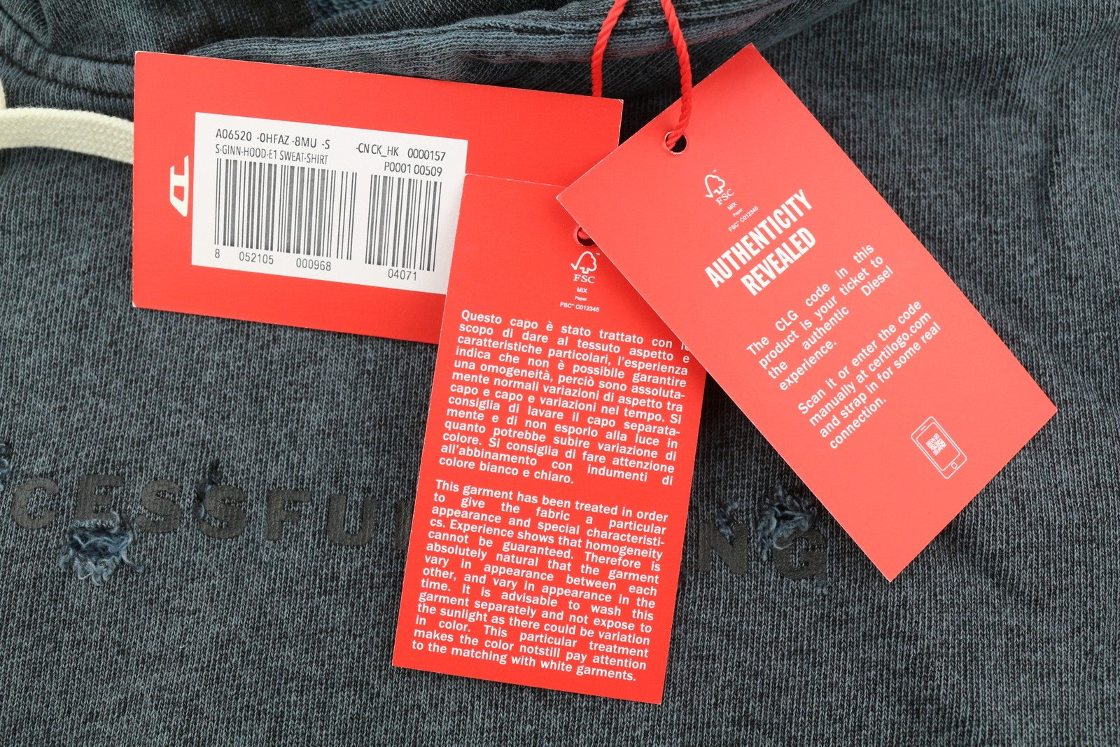 DIESEL S-Ginn-Hood-E1 vyriškas džemperis su gobtuvu S, pilkos spalvos, su gobtuvu, kengūros spalvos, rekomenduojama kaina – 195 € 