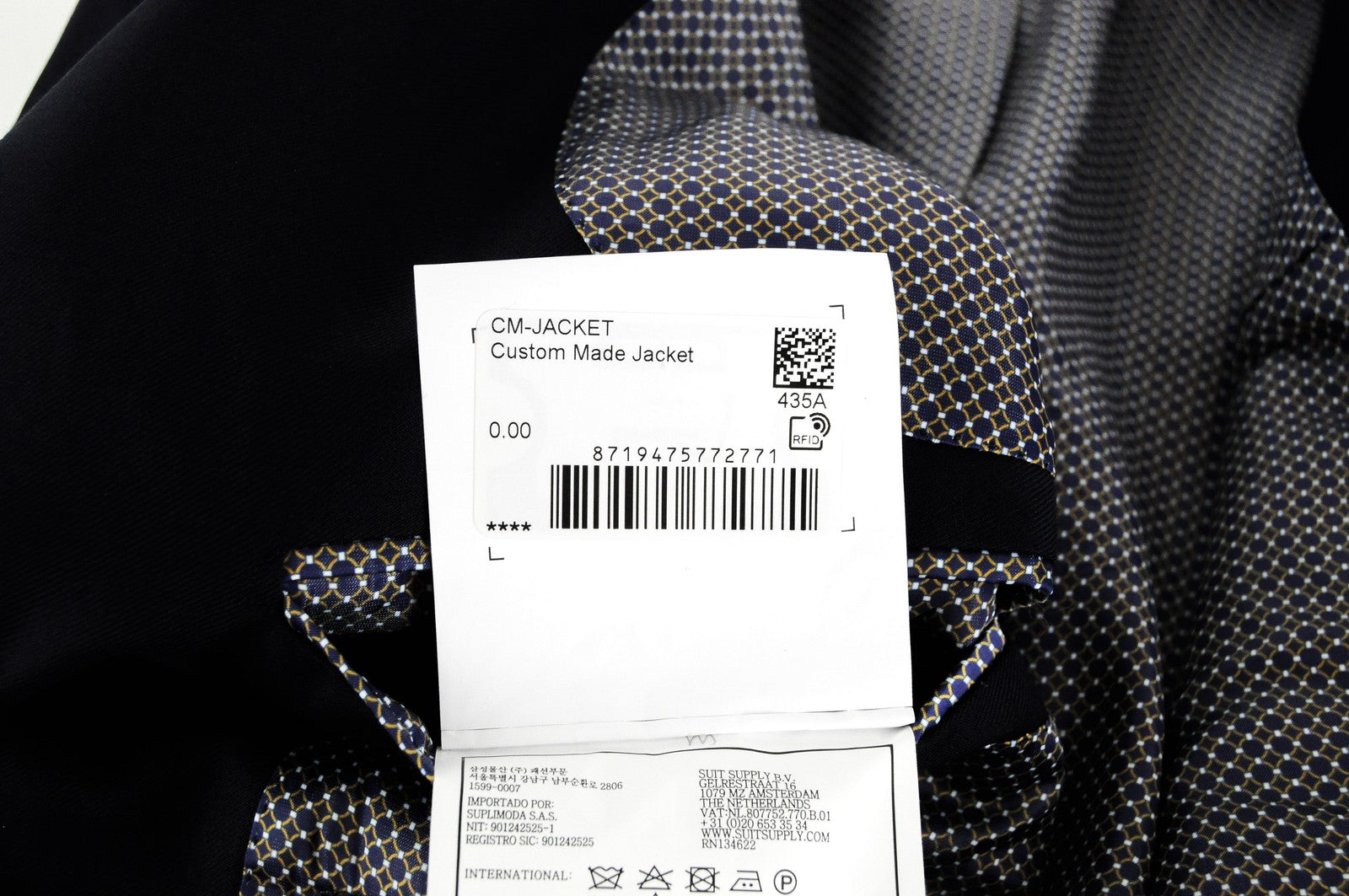 SUITSUPPLY La Spalla vyriškas tamsiai mėlynas švarkas su vilnoniu pamušalu (UK40R) klasikinis oficialios suknelės modelis 