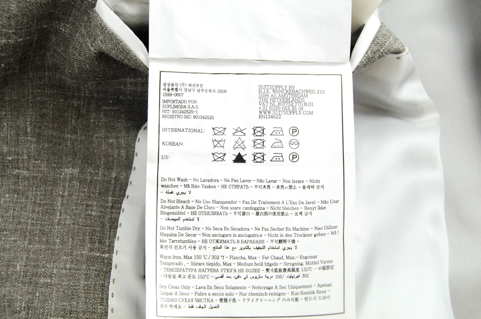 SUITSUPPLY vyriškas pilkas švarkas „Havana Jetted FL“ su vilna, šilku, linu, plonas kirpimas 