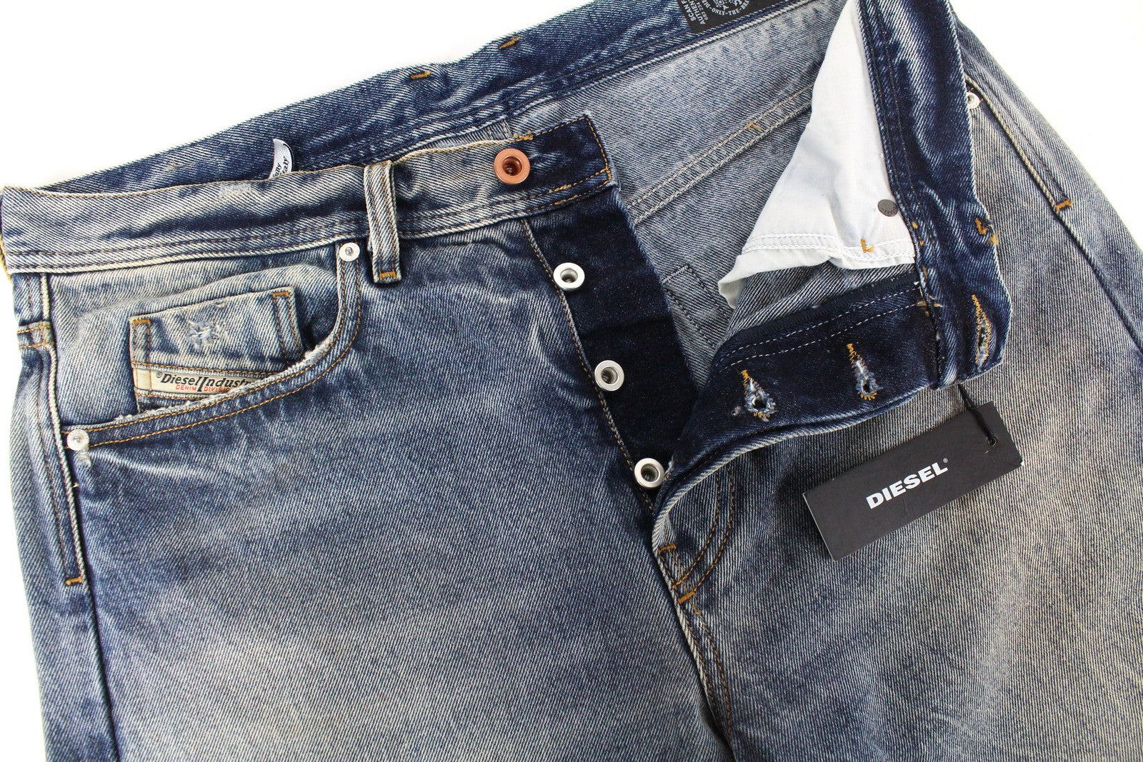 DIESEL Dagh-XP 084ZS Men's Jeans W32/L32 Straight Fit Washed Blue Ripped Cotton