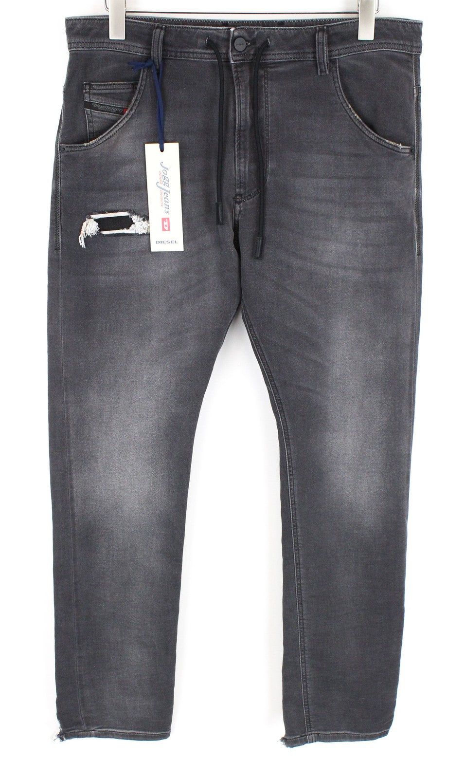 DIESEL Krooley CB-NE 069EM vyriški pilki plėšyti sportiniai džinsai joggingui W32 Slim skalbti 