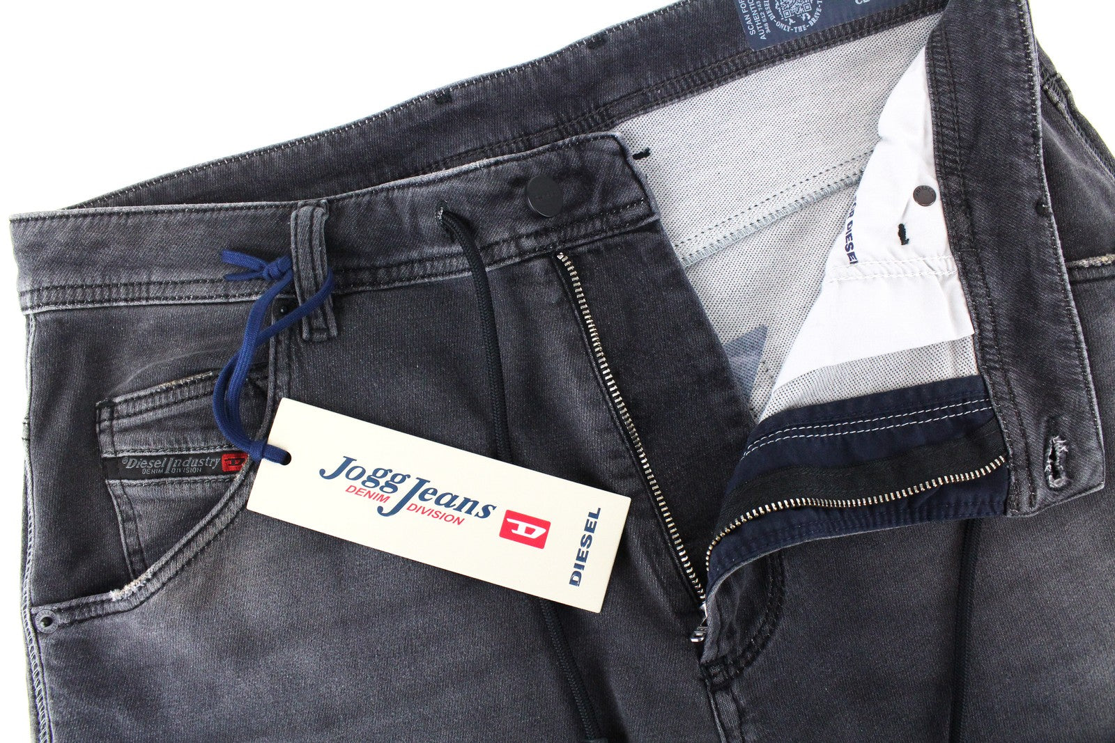 DIESEL Krooley CB-NE 069EM vyriški pilki plėšyti sportiniai džinsai joggingui W32 Slim skalbti 