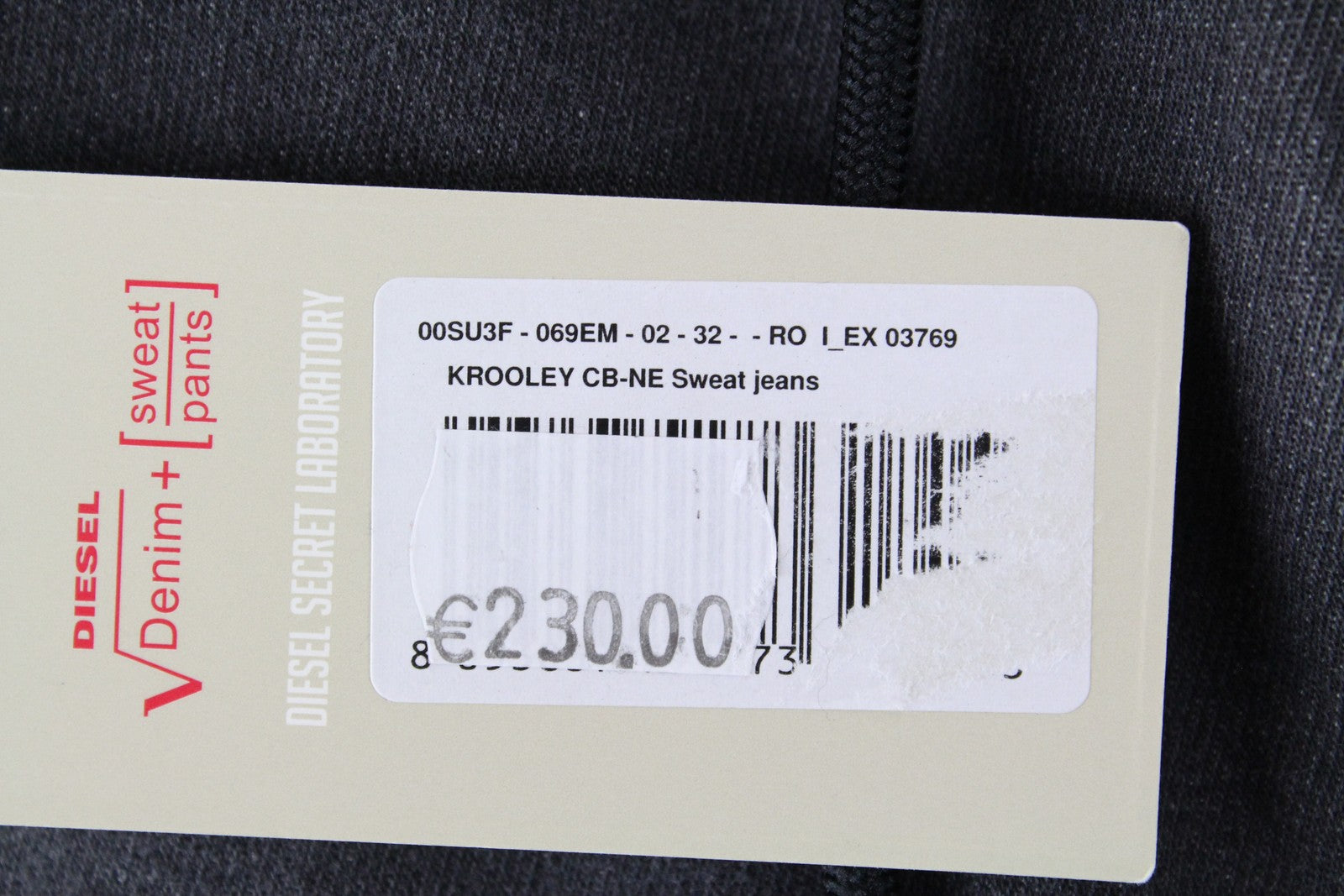 DIESEL Krooley CB-NE 069EM vyriški pilki plėšyti sportiniai džinsai joggingui W32 Slim skalbti 