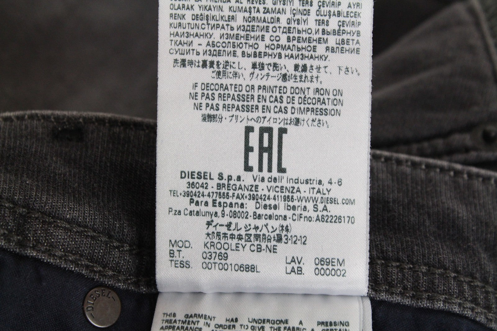 DIESEL Krooley CB-NE 069EM vyriški pilki plėšyti sportiniai džinsai joggingui W32 Slim skalbti 