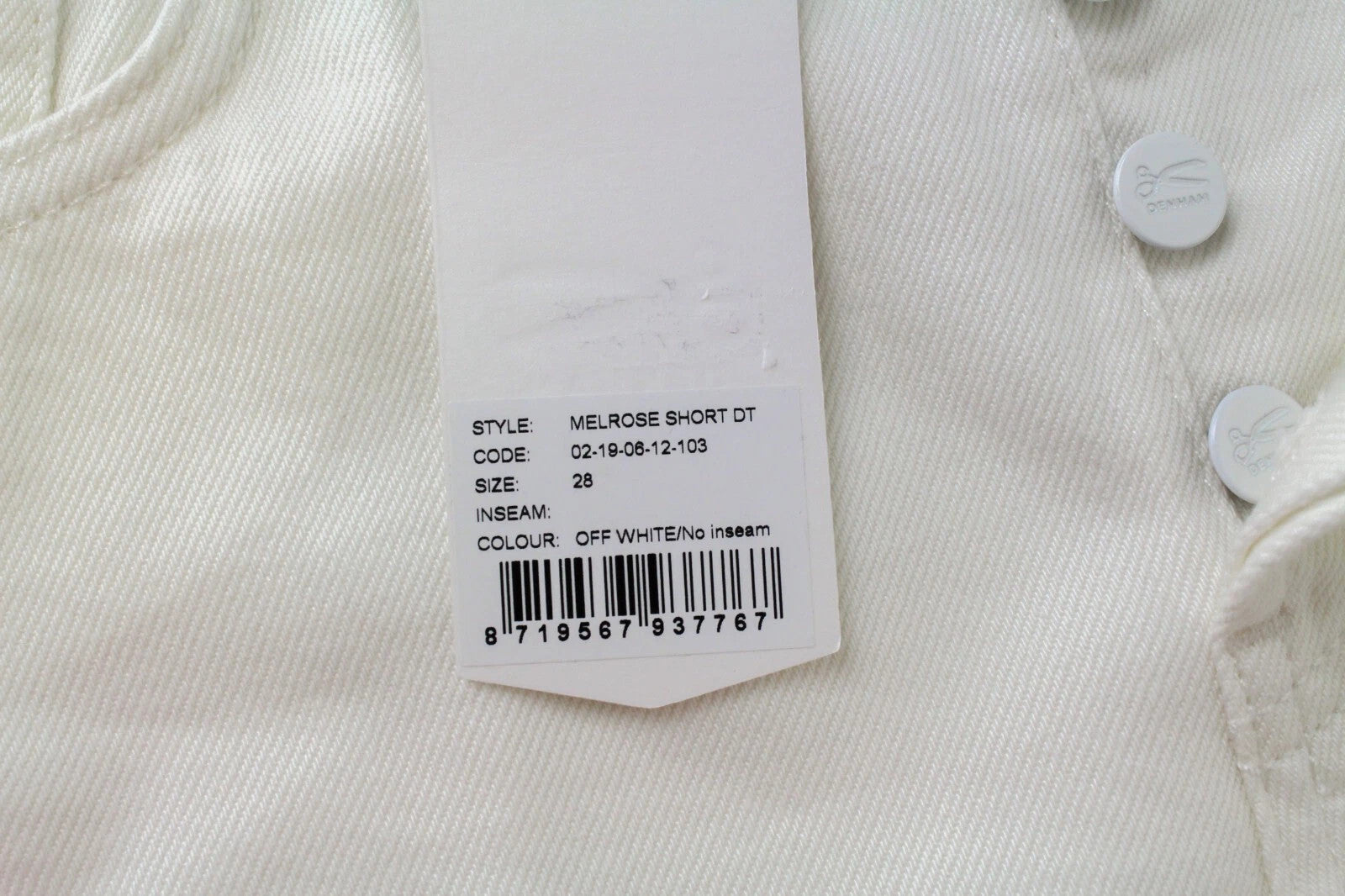 DENHAM Melrose moteriški šortai W28 balkšvi, grynos medvilnės, laisvalaikio, džinsinio audinio, vasariniai 