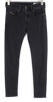 DIESEL Sleenker-X 0870G vyriški mėlyni džinsai W27/L32 juodi išblukinti, ploni, aptempti 