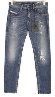 DIESEL Thommer 083AC vyriški džinsai W28/L30 Slim Fit Skinny mėlyni su plėšytomis medvilnės juostelėmis 