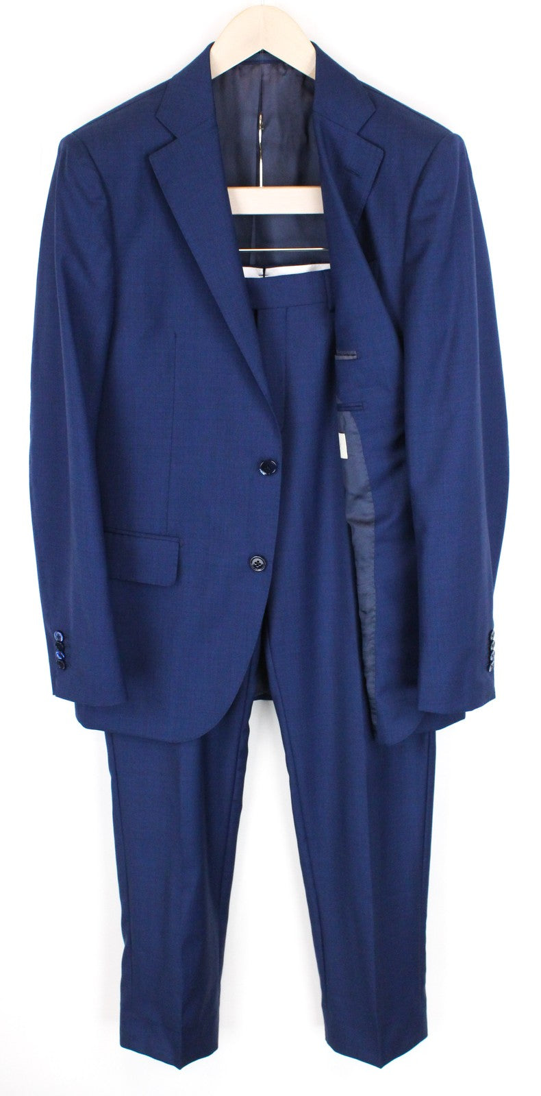 SUITSUPPLY Lazio Men's Suit UK40L Blue Pure Wool 2-Piece Classic Twill Lined
