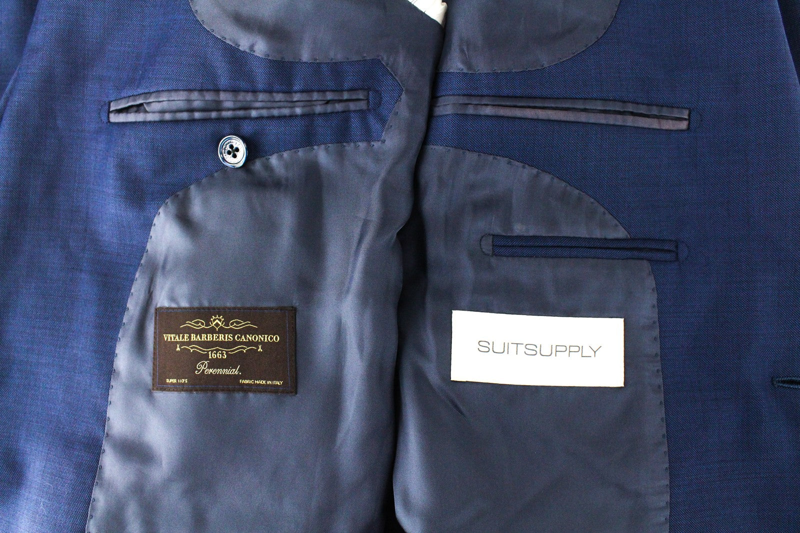 SUITSUPPLY Lazio Men's Suit UK40L Blue Pure Wool 2-Piece Classic Twill Lined