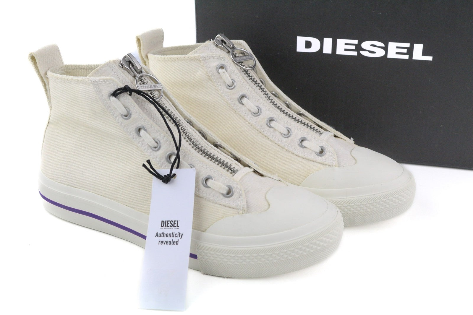 DIESEL S-Astico MZIP moteriški sportbačiai, EU38.5 UK6, balti, aukštakulniai, su nėriniuotais užtrauktukais, rekomenduojama kaina – 180 € 