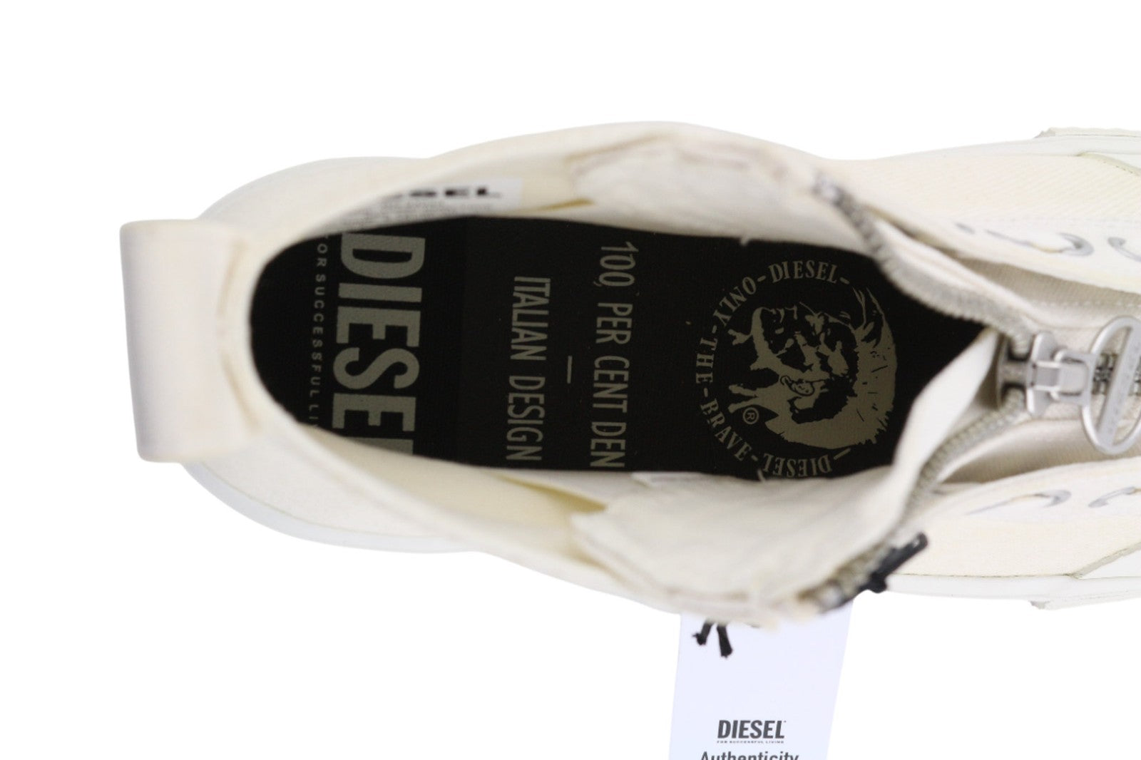 DIESEL S-Astico MZIP moteriški sportbačiai, EU38.5 UK6, balti, aukštakulniai, su nėriniuotais užtrauktukais, rekomenduojama kaina – 180 € 